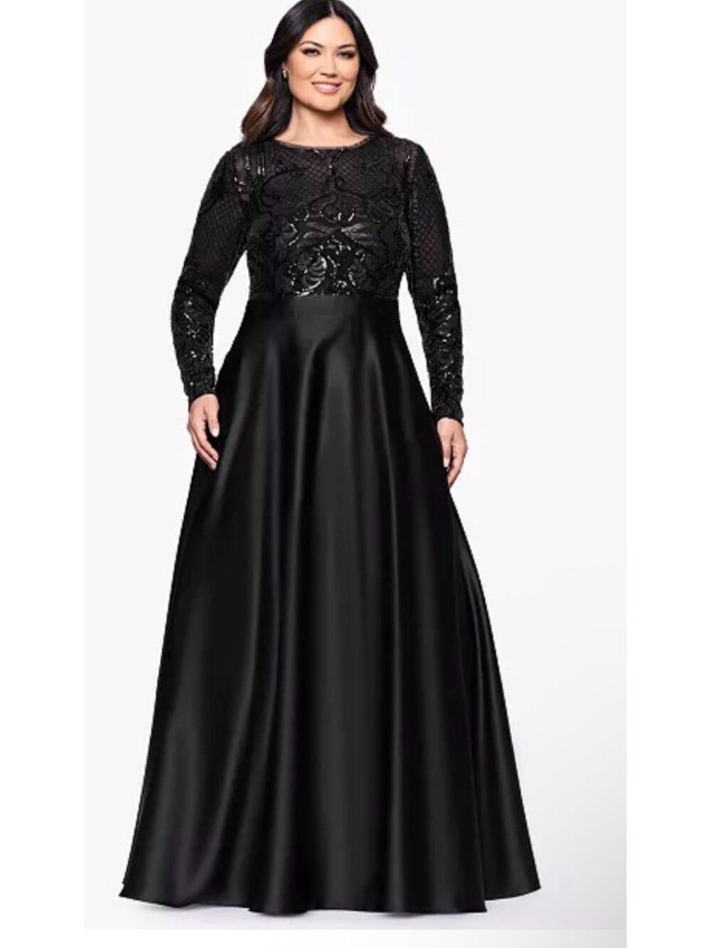 Boutique Black Sequin Long Sleeves Ball Gown Dress Size 8